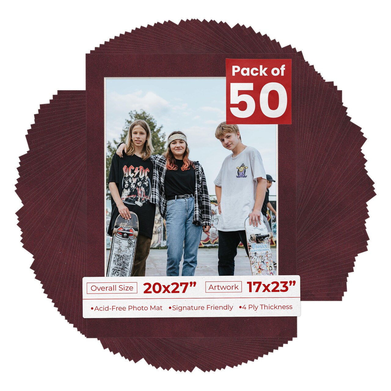 Dark Red Suede Mat Board for 20x27 Frames - Fits 17x23 Photos